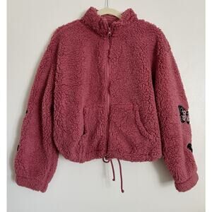 Pink Crave Fame Butterfly Fleece Cropped Jacket L